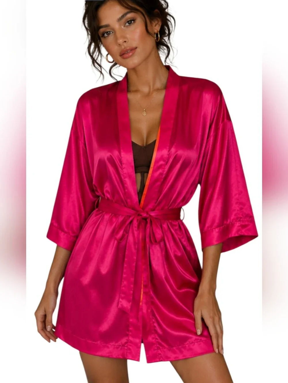 Victoria’s Secret Vintage Hot Pink Satin Kimono Robe One Size
